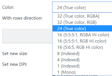 Bitmap converter - select 8 or 16 color depth